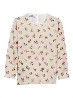 Шерстяной свитер с цветочным принтом Prada, тонкий, три четверти рукава, рибана, производство Италия 11010326