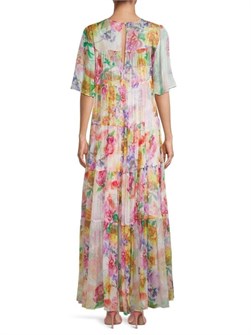 Johnny Was Макси-платье Fionna из шёлкового шифона с ярким цветочным принтом и рукавами до локтя 11024811