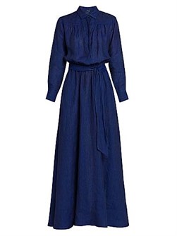 Макси-платье-рубашка изо льна с поясом Kiton, расклешенным подолом, итальянский шик 11019310