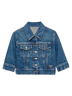 Джинсовая блузка Prada с контрастной строчкой, короткими рукавами и накладными карманами 11030962