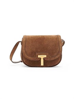 Tom Ford Миниатюрная сумка на плечо из мягкой замши с логотипом бренда и регулируемым ремешком, размер 18,5 x 14,5 x 5 см 11023586