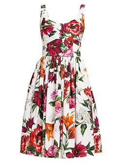 Платье с цветочным принтом из хлопкового поплина с обтягивающим лифом и карманами, Rafia Fiori, Dolce &amp, Gabbana 11009634