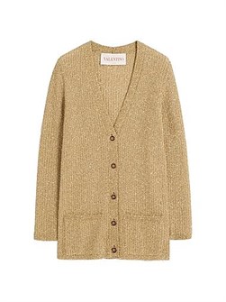 Кардиган Valentino Garavani из люрекса с застежкой на кнопки VLogo, состав: 39% вискоза, 30% модал, 20% металлизированная нить, 11% полиэстер 11028610