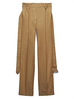 Брюки из хлопкового твила Prada с прямыми штанинами и двумя поясами из ткани и кожи 11011358