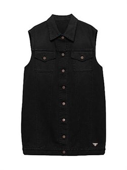 Мини-платье Prada из выстиранного денима с логотипом и карманами 11018412