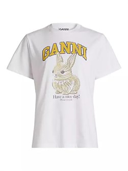 Футболка Baby Bun Relaxed от Ganni из органического хлопка с короткими рукавами и классическим вырезом 10042909