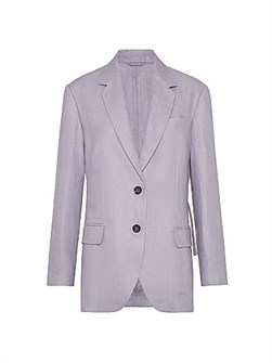 Пиджак из окрашенного конопляного и льняного габардина Brunello Cucinelli с застежкой на пуговицы из рога и декором монтили 11029836