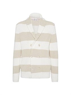 Кардиган из 100% хлопка с полосками и шалевым воротником Brunello Cucinelli, Италия 11013853