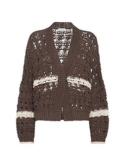 Brunello Cucinelli Кардиган из джута и хлопка с текстурной сеткой, V-образным вырезом и широкими рукавами, Италия 11013876