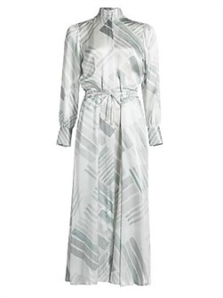 Шёлковое макси-платье Kiton с абстрактным принтом, длинными рукавами и съёмным поясом 11017667