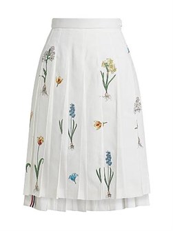 Плиссированная миди-юбка с цветочным принтом от Thom Browne, состав: 55% хлопок и 45% лен, производство в Италии 11023557