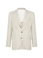 Brunello Cucinelli Костюмный пиджак Diagonal Deconstructed Cavallo из льна, шерсти и шелка с фигурными пуговицами и внутренними карманами 11028828