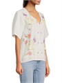 Льняная блуза Calista от Johnny Was с цветочной вышивкой, короткими рукавами и кисточками 10042429