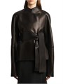 Кожаная куртка Edith от Khaite с трансформируемым воротником, длинными рукавами и поясом 11010038