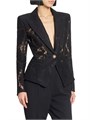 Приталенный кружевной жакет Balmain с лацканами с пиками, длинными рукавами и карманами, изготовленный во Франции 11012546