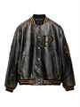 Кожаная куртка-бомбер Prada с патчами, стёганным утеплением, регулярным кроем и винтажной отделкой 11019802