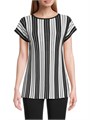 Топ Misook с вертикальными полосками, короткими рукавами и лодочным вырезом, 52% вискоза, 48% полиэстер 10041177