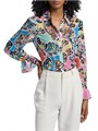 Цветочная блузка Lacey Rainbow Oasis от Milly с длинными рукавами, 100% полиэстер 11013618