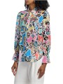Цветочная блузка Lacey Rainbow Oasis от Milly с длинными рукавами, 100% полиэстер 11013618