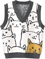 Женский оверсайз свитер-жилет Gihuo с милым принтом кошек, V-образный вырез, без рукавов 10022705