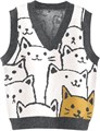 Женский оверсайз свитер-жилет Gihuo с милым принтом кошек, V-образный вырез, без рукавов 10022705
