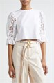 Футболка Cinq a Sept с пышными рукавами, вышивкой пейсли и бахромой, 94% хлопок, 6% спандекс 10042688