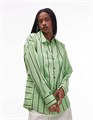 Оверсайз рубашка в зелёно-жёлтых полосках от Topshop с отложным воротником и пуговицами 11038679