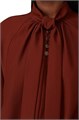 Коричневая атласная блуза Coach с романтичным воротником, оборками и рукавами-блузонами 11083991