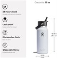 Hydro Flask Широкая бутылка для воды Trillium 32 унции с изолирующей крышкой и соломинкой Flex, из нержавеющей стали 11087577