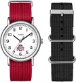 Timex Унисекс часы Weekender 38 мм, серебристый корпус, красный ремешок с логотипом Ohio State Buckeyes 11055878