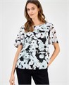 Блуза Kasper с принтом и швейцарскими точками, короткими летящими рукавами и лодочным вырезом, 100% полиэстер 11022393