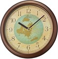 Seiko Стенные часы с глобусом, металл коричневый, 32,5 см, легко читаемые арабские цифры 11064718