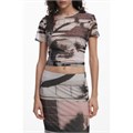 Футболка из полупрозрачной сетки Desigual с абстрактным принтом, коротким рукавом, 93% вискоза, 7% полиамид 10046064