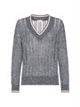 Льняной свитер от Brunello Cucinelli с рельефной сеткой, V-образным вырезом и широкими рукавами, произведённый в Италии 11035319