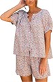 Комплект пижам Flygo из 2-х предметов с цветочным принтом, лёгкие шорты и блузка на пуговицах, стильный и удобный 10023007
