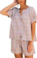 Комплект пижам Flygo из 2-х предметов с цветочным принтом, лёгкие шорты и блузка на пуговицах, стильный и удобный 10023007