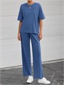 Женский комплект из 2 предметов Btfbm с коротким рукавом и широкими брюками для отдыха и поездок 11241118