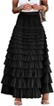 Чёрная тюлевая макси-юбка Flygo с многослойным дизайном и высоким поясом, размер S для молодёжи 10022926