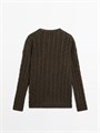 Свободный джемпер с V-образным вырезом и косичками из смеси хлопка от Massimo Dutti с длинными рукавами 11202034