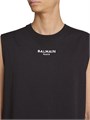Хлопковый топ без рукавов с логотипом Balmain, Италия, 100% хлопок, круглый вырез 11009188