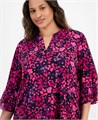 Топ большого размера Kasper с цветочным принтом и разрезом, рукава 3/4 с оборками 11227933