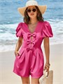 Летний модный комбинезон Cicy Bell с глубоким V-образным вырезом и тройным бантом, оснащённый карманами 11241410