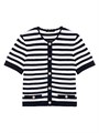 Укороченный кардиган Maje в полоску с круглым вырезом, короткими рукавами и двумя карманами 11167866