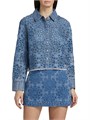 Джинсовая укороченная рубашка oversize из хлопка от Alice + Olivia с лазерной вырезкой и длинными рукавами 11010556