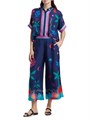 Johnny Was Брюки Julissa с небесным принтом из шелковистой смеси с резинкой на поясе, 70% рами и 30% шелка 11166835