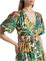 Мини-платье из хлопка с растительным принтом и поясом от Marie Oliver, с короткими рукавами и воланами 11167485
