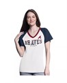 G-Iii Женская бело-синяя футболка с V-образным вырезом и регланом в стиле Atlanta Braves Ball Park, стильный топ 11225842