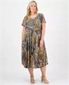 Платье миди большого размера с принтом и завязкой на талии от Robbie Bee, с короткими рукавами, из легкого джерси 11175812