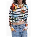 Свитер Desigual с цветочным узором и длинными рукавами, 50% вискозы и акварельным рисунком 10048235