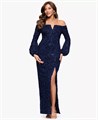 Платье-макси c длинными рукавами и передним разрезом от Xscape, для маленького роста, 100% нейлон 11228466